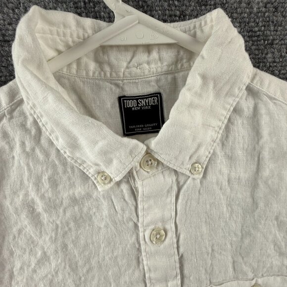 Todd Snyder White Button Up Shirt Men Short Sleeve All Linen Small Portugal - Picture 3 of 15